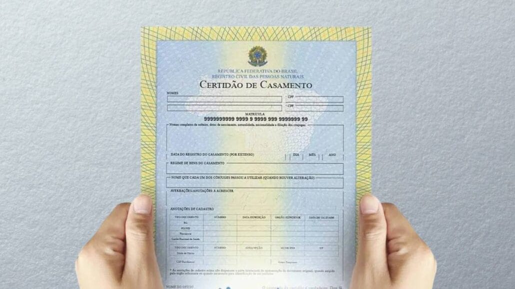 Modelo de certidão de casamento.