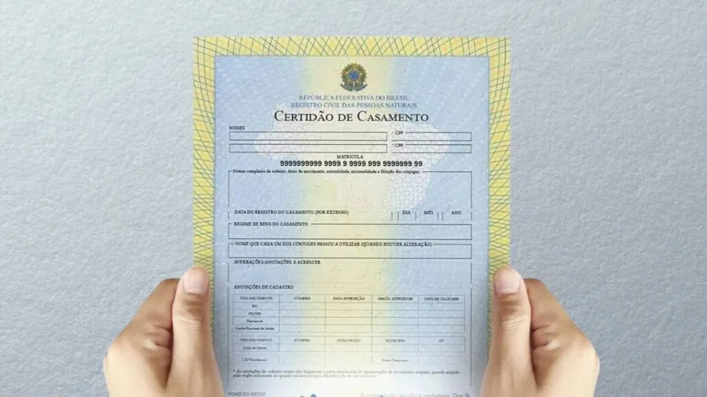 Modelo de certidão de casamento.