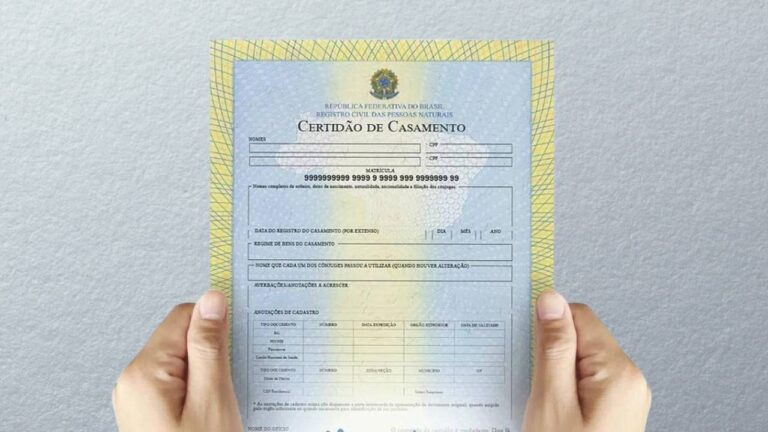 Modelo de certidão de casamento.