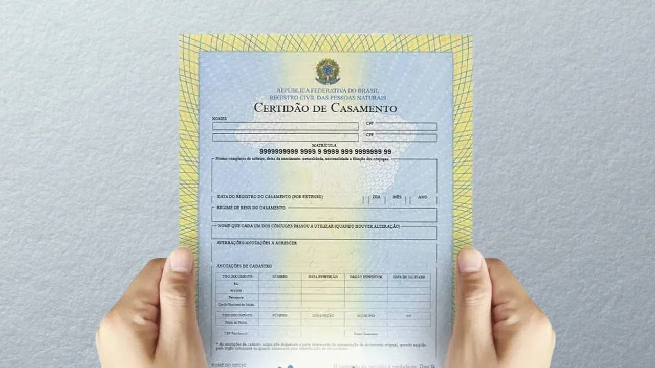 Modelo de certidão de casamento.