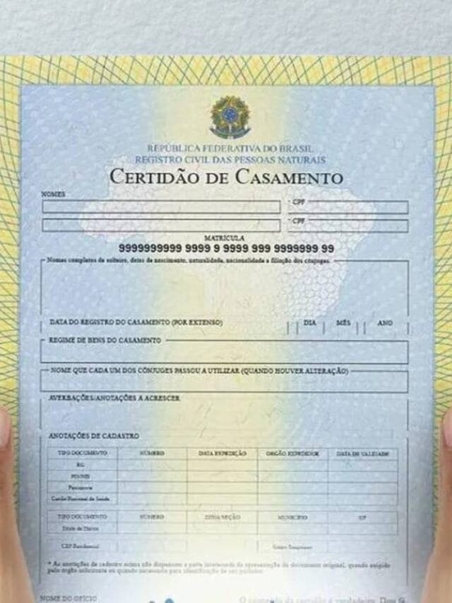 Modelo de certidão de casamento.
